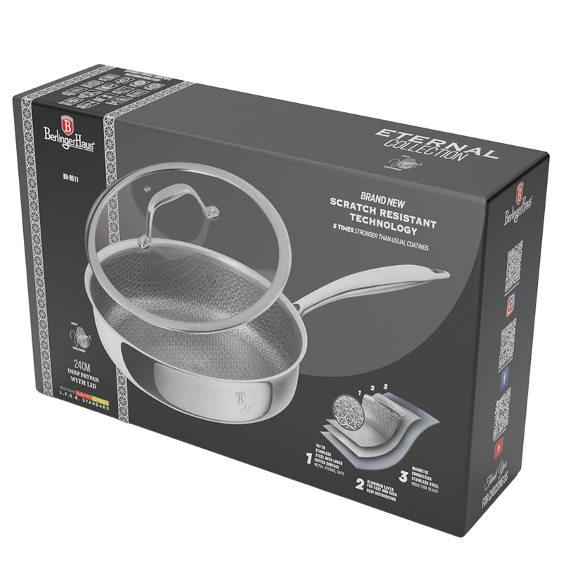 מחבת עמוקה עם מכסה זכוכית – קוטר 24 ס״מ Berlinger Haus – תמונה 2