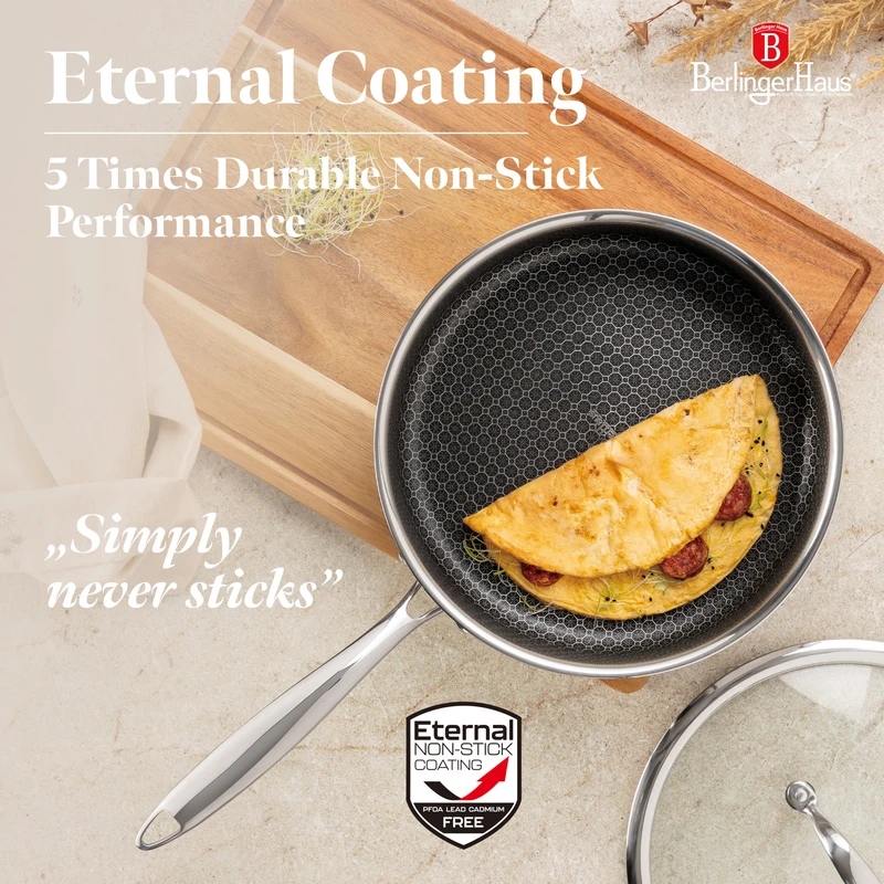 מחבת עמוקה עם מכסה זכוכית – קוטר 24 ס״מ Berlinger Haus – תמונה 4