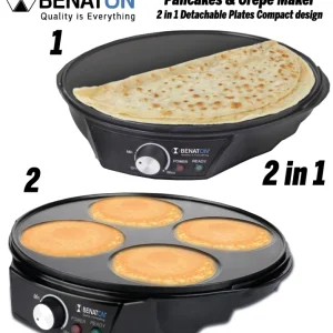 מכשיר להכנת פנקייקים + קרפים 2 ב-1 מולטיפונקציונלי – משטח נתיק קל לניקוי BT-1002