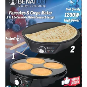 מכשיר להכנת פנקייקים + קרפים 2 ב-1 מולטיפונקציונלי – משטח נתיק קל לניקוי BT-1002