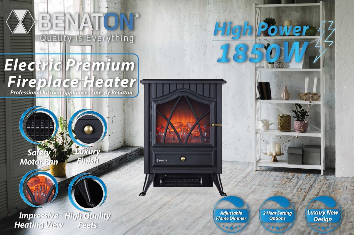 קמין חימום חשמלי דקורטיבי וינטאג׳ BENATON BT-55922 – תמונה 4