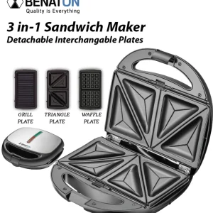 טוסטר פלטות מתחלפות 3ב-1 משטח גריל + ופל בלגי + משולשים BT-2670