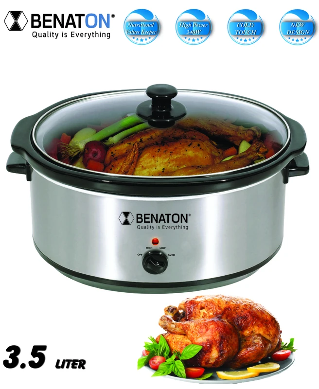 סיר חשמלי 3.5 ל׳ לבישול איטי סיר פנימי עשוי מקדירת חרס מתאים לחמין, צ׳ולנט ועוד BT-6035 מבית BENATON