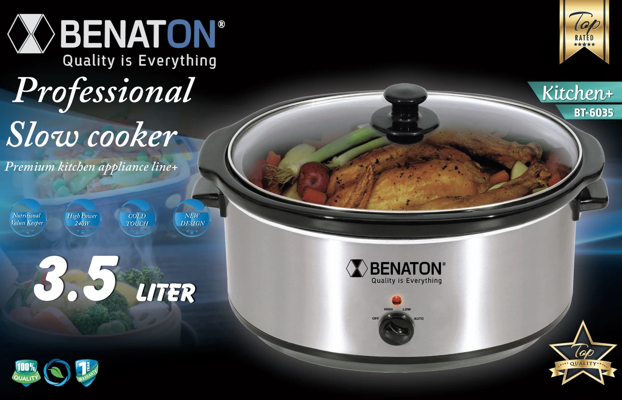 סיר חשמלי 3.5 ל׳ לבישול איטי סיר פנימי עשוי מקדירת חרס מתאים לחמין, צ׳ולנט ועוד BT-6035 מבית BENATON – תמונה 2