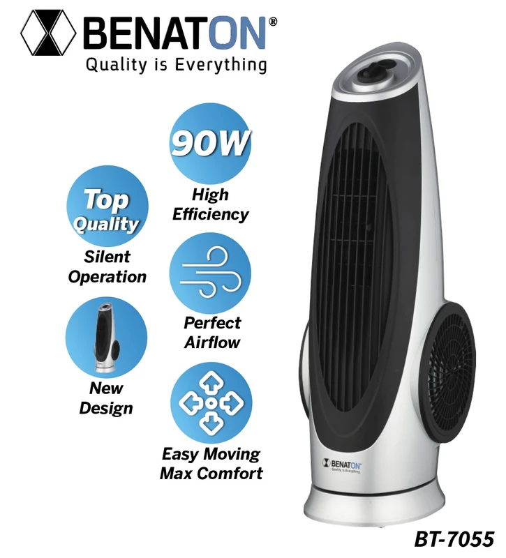 BT-7055 מאוורר מגדל Super Air Fan טורבו עוצמתי 90W צידוד אוטמטי – תמונה 3