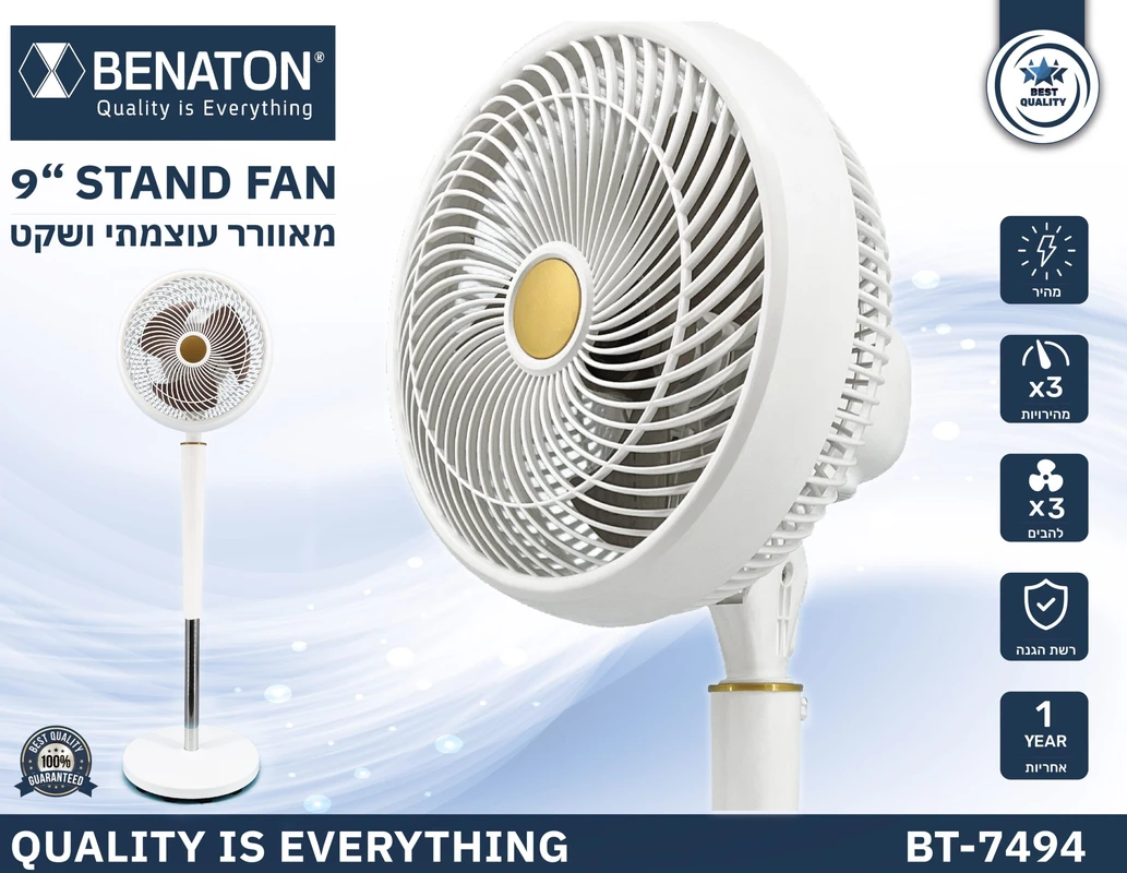 מאוורר בסיס עגול עוצמתי 9" BENATON BT-7494 – תמונה 2