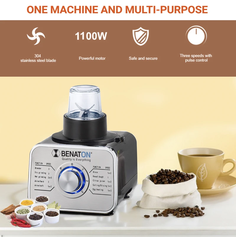 מעבד מזון מולטיפונקציונלי קערת זכוכית – מרסק קרח BT-8650-1100W מבית BENATON – תמונה 4