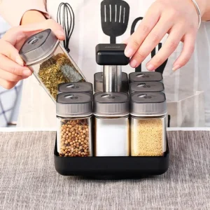 סט מעמד תבלינים מסתובב עם 8 צנצנות