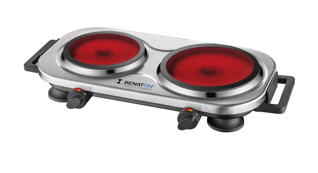 כיריים כפולות קרמיות 2000W + ידיות מתקפלות מבית BENATON דגם BT-1063