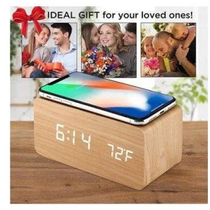 שעון קוביית עץ -טעינה אלחוטית NY-3791