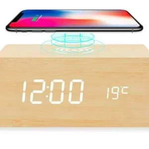 שעון קוביית עץ -טעינה אלחוטית NY-3791